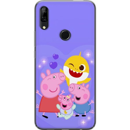 Kompatibel Mobilcover til Huawei P Smart Z Peppa Gris mønster med hjerter, sommerfugle og venner, lyserød baggrund i bløde børneillustrationer