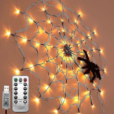 Halloween Edderkoppnettlys, Vanntette Halloween Edderkopplys Led Halloween Dekorlys Belyst USB-drevet Med