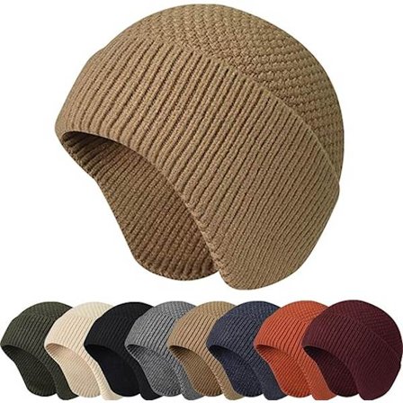 Strikket Hue Varm Vinterhue Unisex Strækbar Vindtæt Øreklap Strikket Skull Cap Slouchy med Ørevarmere til Løb Fiskeri Skiløb Cykling