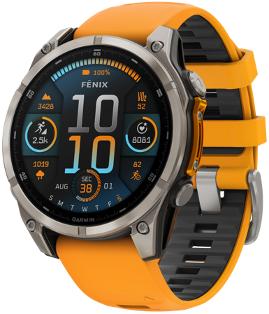 Garmin Fenix 8 47mm AMOLED Sapphire Titanium with Spark Orange Graphite Silicone Band