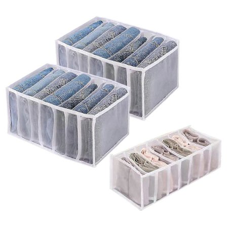 3 stk. Klesskap Organizer, sammenleggbare skuffeorganisatorer i mesh for klær, vaskbar organizer for