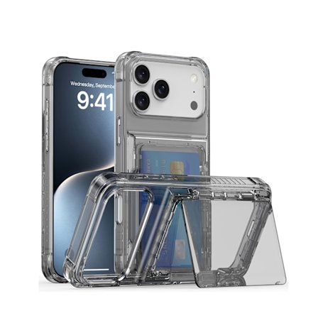 Klar telefoncover med flip-kortholder til 2025 Ny Telefon, 4 kortopbevaring & antl-gulningscover, Klar/Klar Sort (17/17 Air/17 Pro/17 P