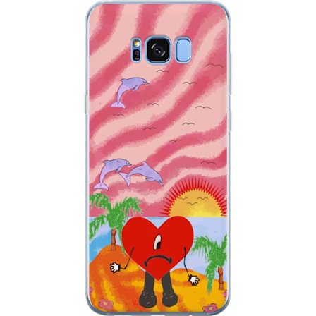 Kompatibelt Mobildeksel til Samsung Galaxy S8 Bad Bunny i en fargerik quiltet jakke med hjertemønster og solbriller i moderne gatestil