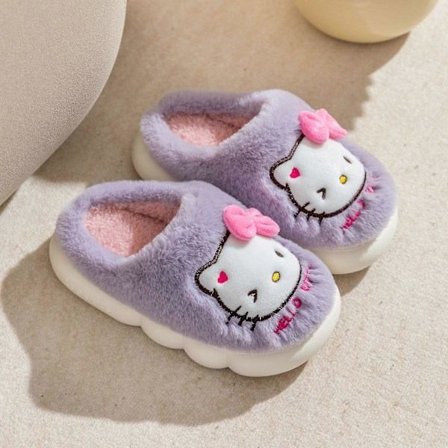 Børnesko til piger HelloKitty Søde tegneserie hjemmesko Vinter tykke hjemmesko Hold varm Kawaii skridsikre hjemmesko 21752-Lilla 28-29 21752-Lilla