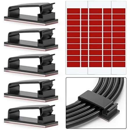 50 Kabelklämmor, Kabelklämmor, Självhäftande 3M-tejp, Kabelorganiserare, Självhäftande Kabelhanteringsklämma, Skrivbordskabelhållare, TV-