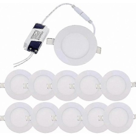 Ultra-tynde 3W Varm Hvid LED Forsænkede Downlights, Pakke med 10, Runde Panel Loftlamper, 3000K