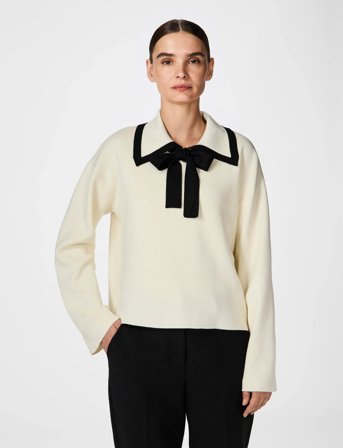 YAS Yasjosie Ls Bow Knit Top - Cream - S