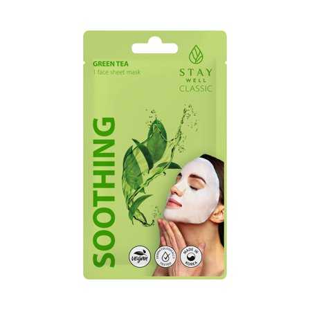 STAY WELL Mask Classic Sheet - GREEN TEA Soothing 22g - Maschera Lenitiva viso