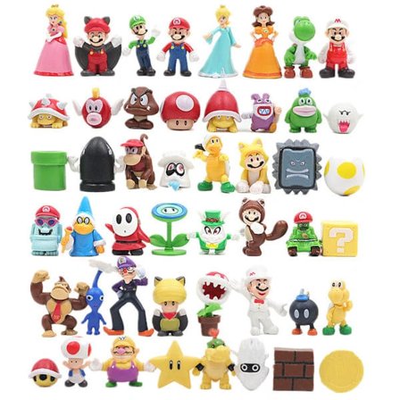 48-delt Super Mario Figur Sæt - Inkluderer Luigi, Yoshi, Bowser & Mere