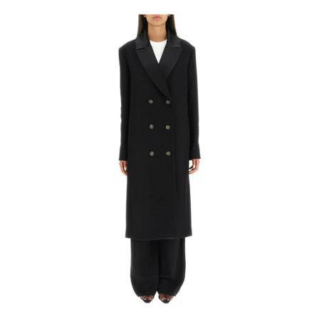 Loulou Studio, erla coat with satin collar Zwart, Dames, Maat:S