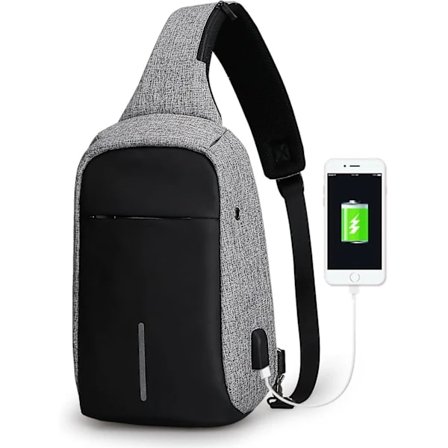 Stöldskyddande Sling Axelväska, Casual Ryggsäck, Dagryggsäck Med USB-Laddare, För Män Och Kvinnor