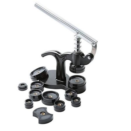Komplet urmager-sæt - Mærke - Urmagerpresse/Positioneringsstand - Inkluderer clips - Sort