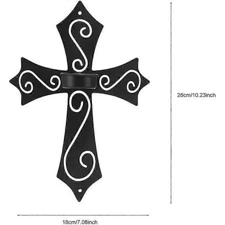 Vintage sort jern væg lysestage i form af et kors til indendørs eller udendørs dekoration