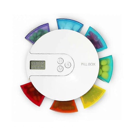 7 Dagers Automatisk Pilledispenser med Vekkerklokke Ukentlig Pilleboks Elektronisk Medisinbehandler