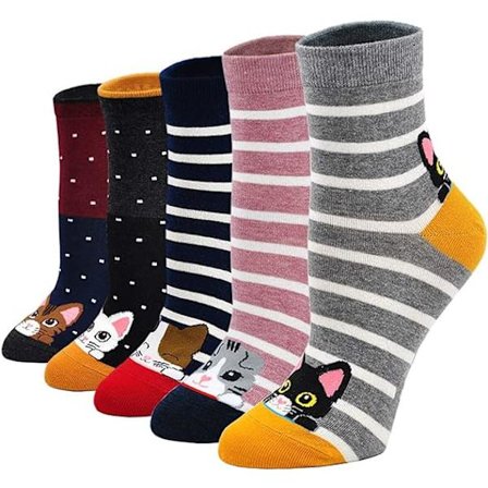 37-43, 5 par, Dame Strømper Dyr Hund Kat Strømper, Dame
