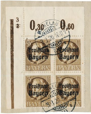 Tyskland stater 1919 - MICHEL 152 3x + 152 AI - 4 blok - Stemplet
