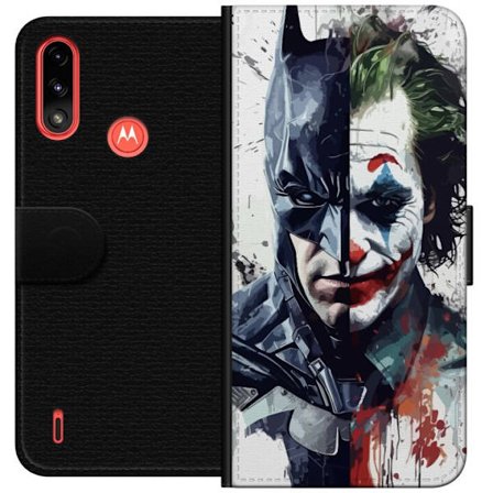 Kompatibel Tegnebogsetui til Motorola Motorola Moto E7 Power Delt portræt af Batman og Joker i dramatisk illustration, ikonisk superhelte motiv med m