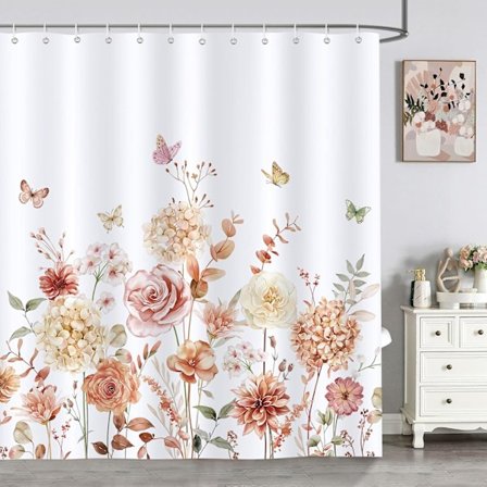 Bruseforhæng Akvarel Blomster Blade Efterår Plante Badeforhæng Polyester Stof Anti Skimmel Vandtæt Vaskbart Badeværelsesforhæng 180 x 180 cm med 1