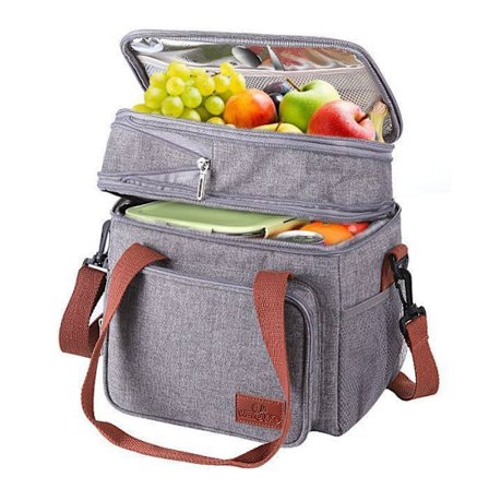 Denne isolerede madkasse til voksne og børn er foldbar, dobbeltvægget og justerbar, perfekt til skole og kontor.