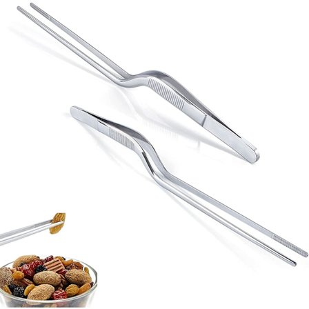 Set med 2 st böjda pincetter i rostfritt stål, kökstänger i rostfritt stål