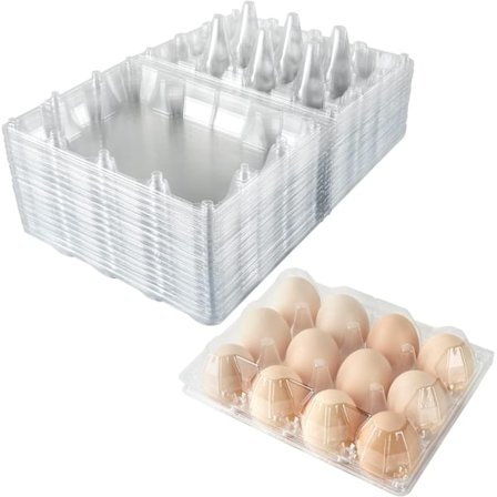 Plasteggekartong i bulk, 100 pakker tomme gjennomsiktige plasteggekartonger rommer opptil 12 egg, gjenbrukbare holdere for kyllingegg