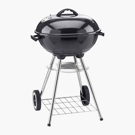 Biltema - Kulegrill 43 cm med Avlastningshylle, Ventilasjonshull og Oppsamlingsplate for Aske - Pulverlakkert Lokk og Bunn