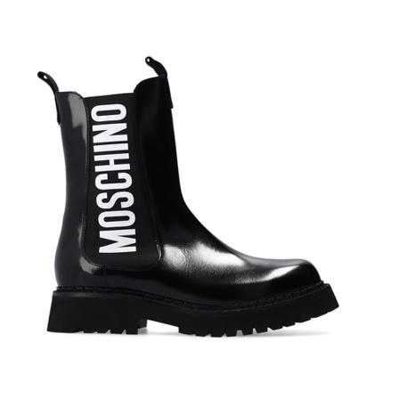 Moschino, Chelsea boots with logo Zwart, Dames, Maat:35 EU,leather