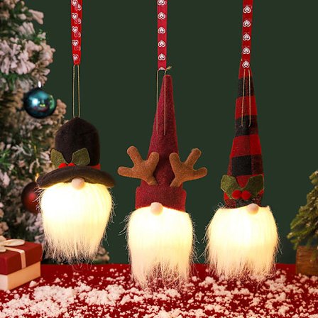 3 st juldekorationer ansiktslös docka tomte ljus hänge äldre docka hänge docka hänge