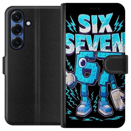 Kompatibelt Lommeboketui til Samsung Samsung Galaxy S25+ Lekende blå illustrasjon med tallene Six Seven i retro arkadestil med kraftig typografi og g