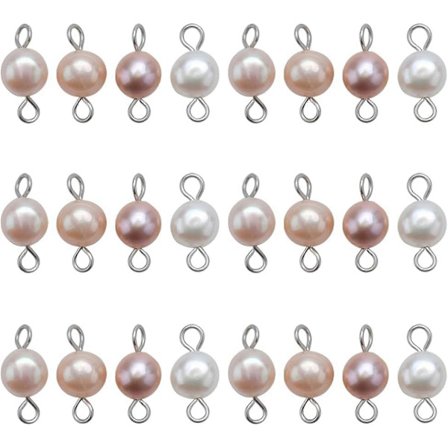 1 Ask 30 st Pärlkopplingar Naturliga Pärlkopplingspärlor Runda Rostfritt Stål Koppling Charm Dubbel Slinga
