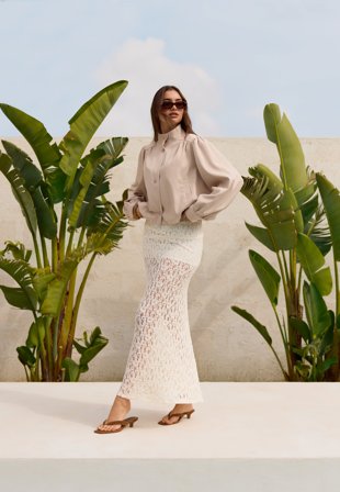 BUBBLEROOM - Lace Maxi Skirt - Cream