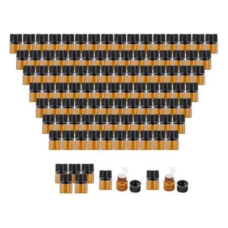 100 stk. Amber Mini Glassflasker m/Reduserende Hull Skruelokk Lekkasjesikker Liten Flaske for Kjemisk Væske Parfymeolje