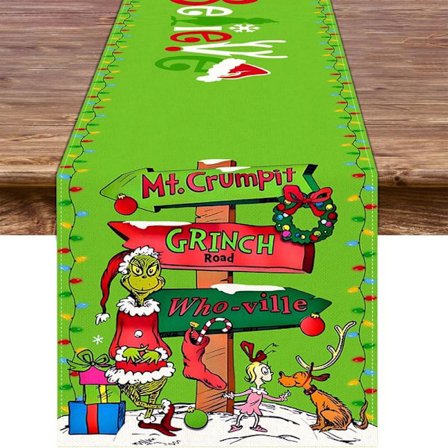 Grinchmas Bordslöpare God Jul Vintersemesterfest Eldstad Köksmatsal Heminredning (Grön, 33 x 183 cm)