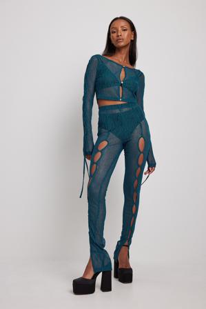 NA-KD Trend Pantalon en dentelle à laçage - Leggings - Bleu - Large