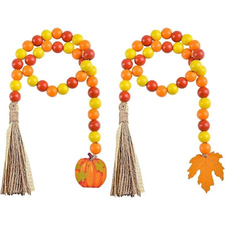 2-pak efterårsperler krans Halloween ornament, græskar ahornblade og plaid frynseperler