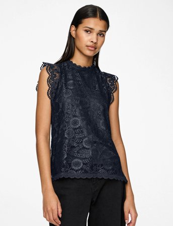 Pieces Pcolline Sl Lace Top Wvn Noos - Black - L