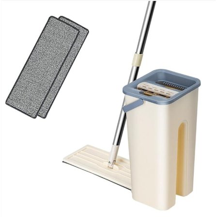 360° Flat Press Mikrofiber Mopp Bøttesett, 1 Moppsett + 2 Kluter