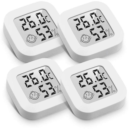 Mini Digitaalinen Lämpömittari Hygrometri - Valkoinen, 4,3cm x 4,3cm, 4 kpl - Sisälämpötilan ja Kosteuden Seuranta
