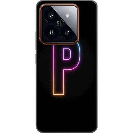 Kompatibel Mobilcover til Xiaomi Xiaomi 14 Pro Minimalistisk neonbogstav P i farvegradient og lyseffekt mod sort baggrund i digital neonstil