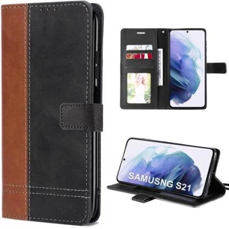 Fodral för Samsung Galaxy S21 Magnetstängning Lädereffekt Elegant hopfällbar svart-brun