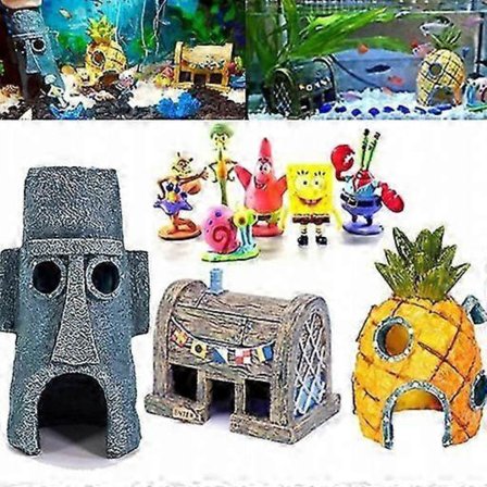 Svampebob Firkant Hus Figurer Kompatible med Akvarium Dekorationssett