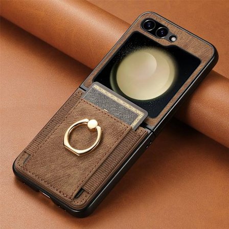 Retro ensfarget PU-kortspor ringdeksel for Samsung Galaxy Z Flip 7