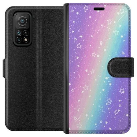 Kompatibel Tegnebogsetui til Xiaomi Mi 10T Pro 5G Rainbow-farvet pastelbaggrund med hvide stjerner og glitrende prikker i blød overgang