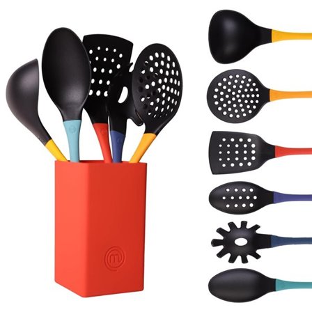 Masterchef-ruokailuvälineet 6 kpl telineessä - värikäs - Tunnettu MasterChef Suomesta
