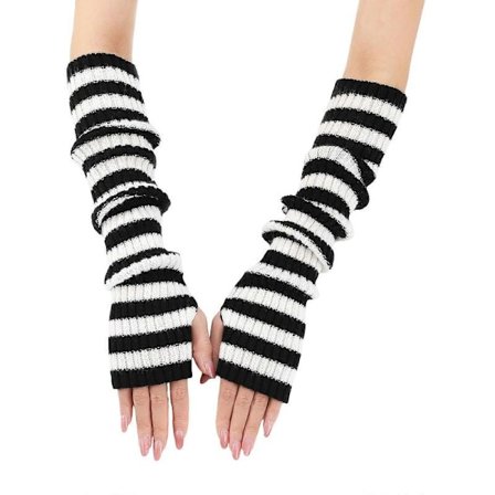Varme Strikkede Fingerløse Handsker Langt Stribet Design Til Kvinder Koldt Vejr Udendørs Aktivitet khaki og Beige