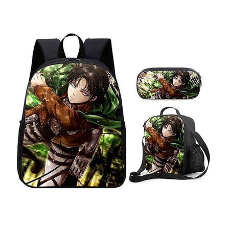 Attack On Titan Ryggsäck Student Skolväska Trestegs Set Cartoon Ryggsäck Axelväska Pennfodral 6