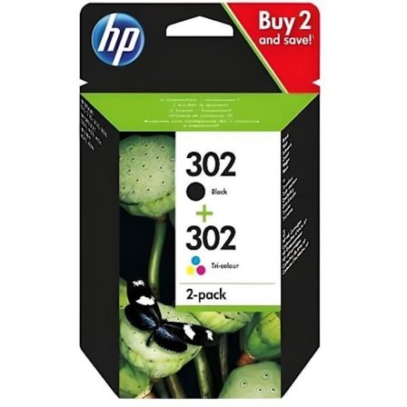HP 302 2-pack svarta och trefärgade originalbläckpatroner (X4D37AE) för HP DeskJet 2130/3630 och HP OfficeJet 3830