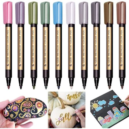 Premium Metallic Tuscher, Sæt af 10 Assorterede Farver Malingspenne til Scrapbooking Håndværk, DIY Fotoalbum