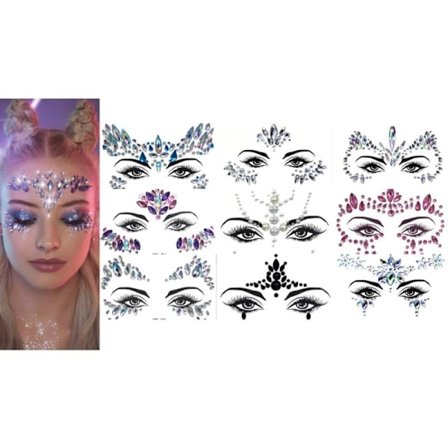 Halloween Kasvokorut Festivaali Naiset Merenneito Kasvokorut Kimaltelevat 9-osainen Setti Strassi Mardi Gras Kasvokorut