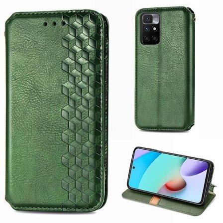 Läder Xiaomi Redmi 10 Prime / Xiaomi Redmi 10 fodral med romb-design - Grön